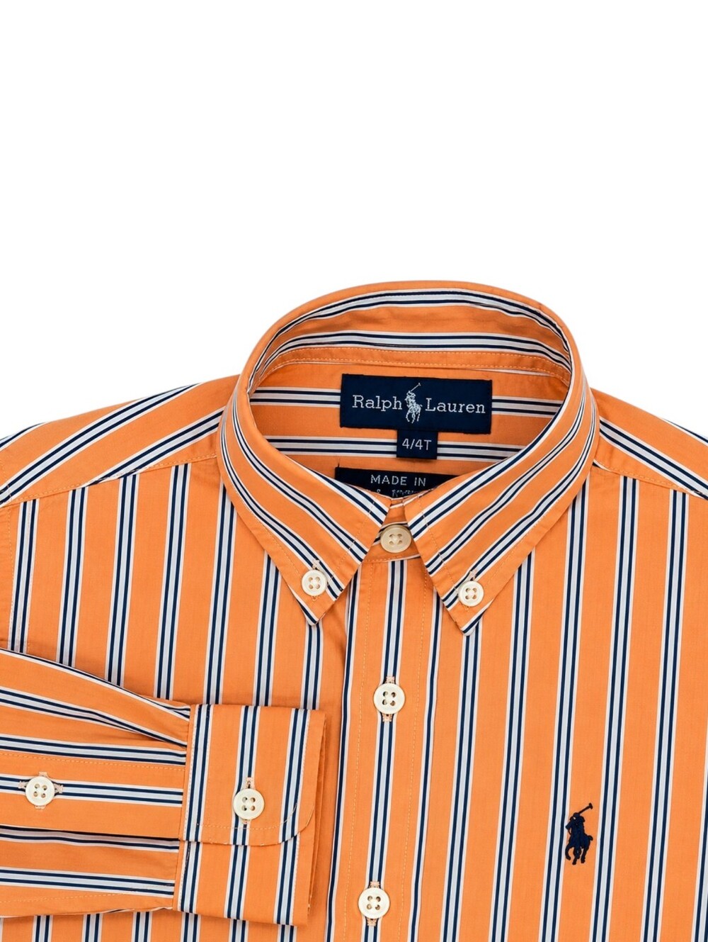 Ralph Lauren Orange White Striped Button Down Up Oxford Church Shirt Boys Size 4